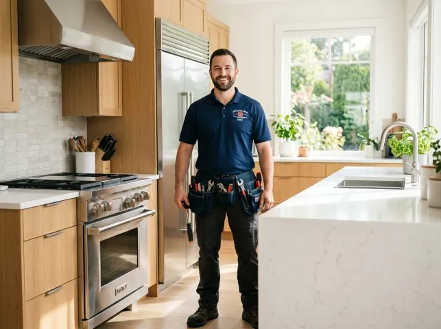 Appliance Repair Hero technician in a Bowmansville, NY kitchen after an appliance repair